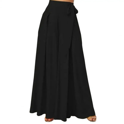 Women Skirt Pants Wide Leg Lace-up Bow High Waist Loose A-Big Hem Deep Crotch Casual Dance Performance Culottes Long Trousers