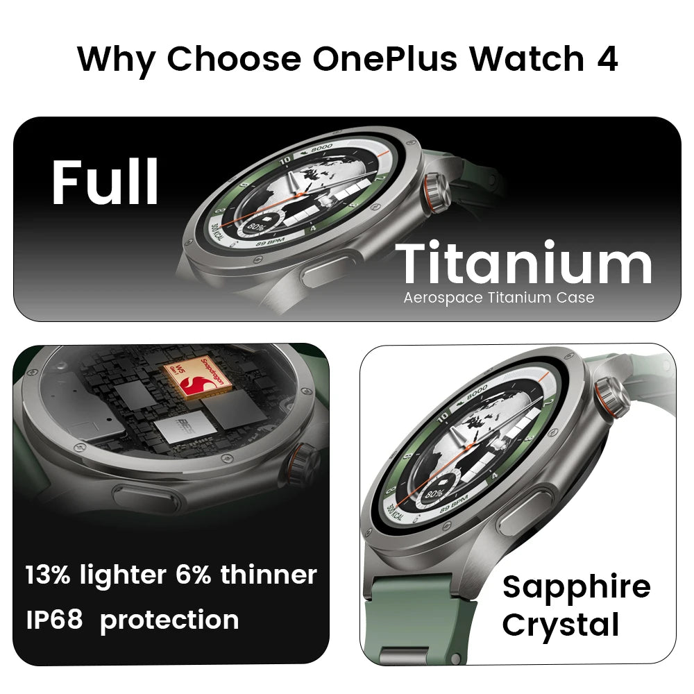 Smartwatch OnePlus Watch 4 – Tela LTPO AMOLED, GPS Dual, Resistência Militar e Bateria de Longa Duração