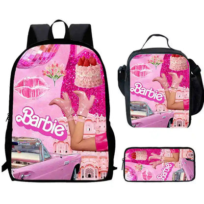 Mochila escolar infantil con diseño de Barbie y bolsas para el almuerzo y lápices para guardería, el mejor regalo para niños y niñas.