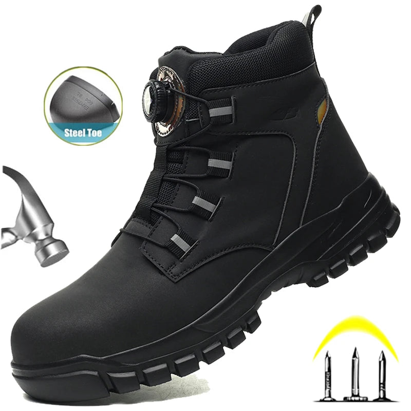 Rotating Button Work Shoes for Men Anti Puncture Work Sneakers Waterproof Work Safety Shoes Non Slip Steel Toe Tactical Boots