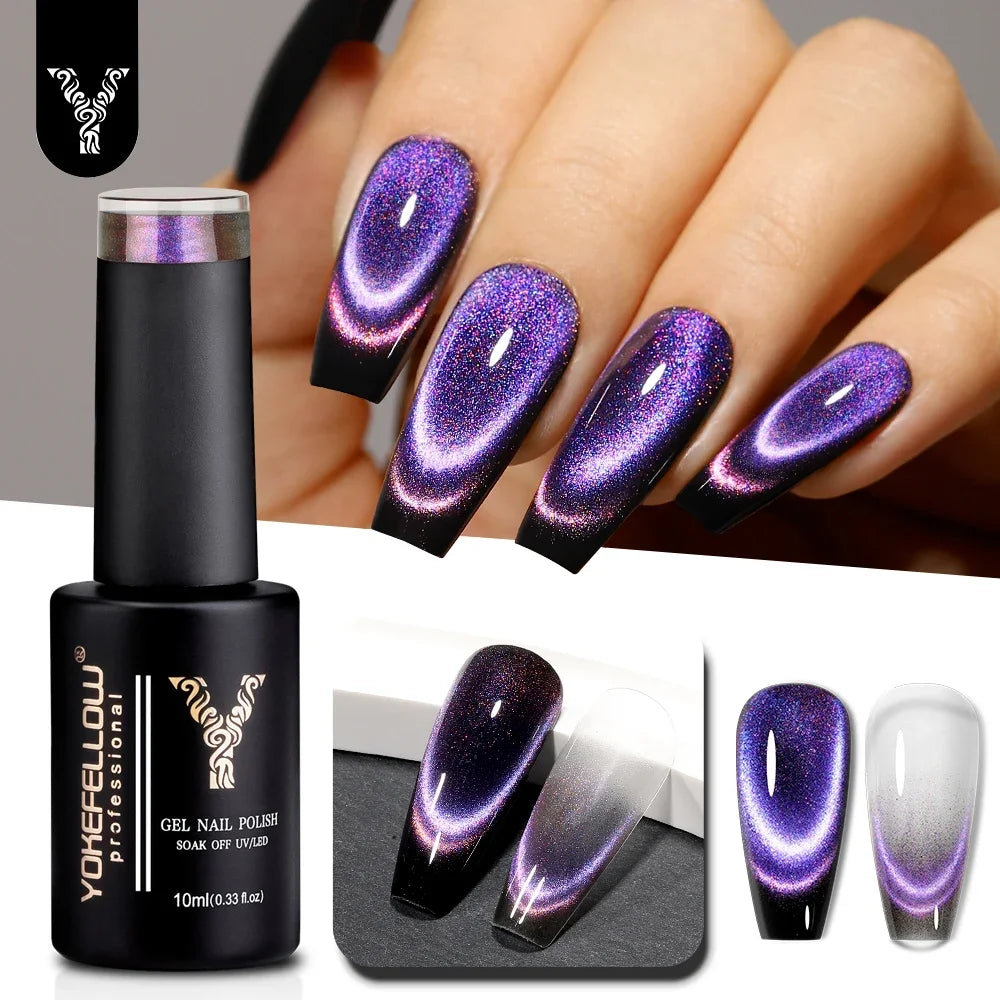 Esmalte de uñas en gel YOKEFELLOW Cat Eye de 10 ml, esmalte de uñas magnético plateado, esmalte de uñas en gel profesional para manicura DIY.