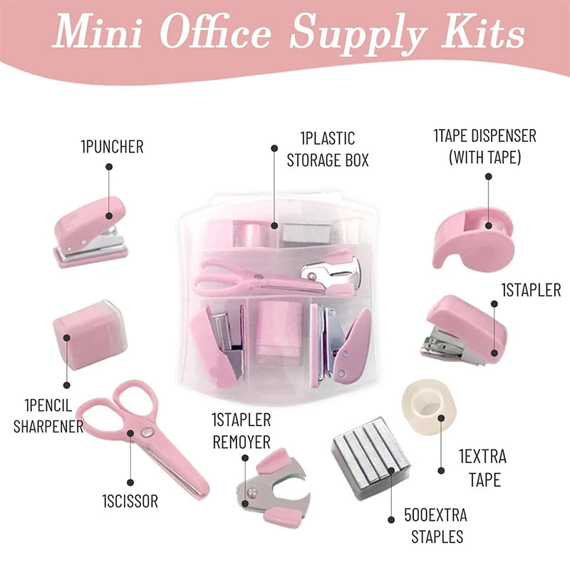 Mini Stapler Staple Punch Hole Tape Machine Set Ins Multifunction StationeryScrapbook Tool Box Office School Student Supplies