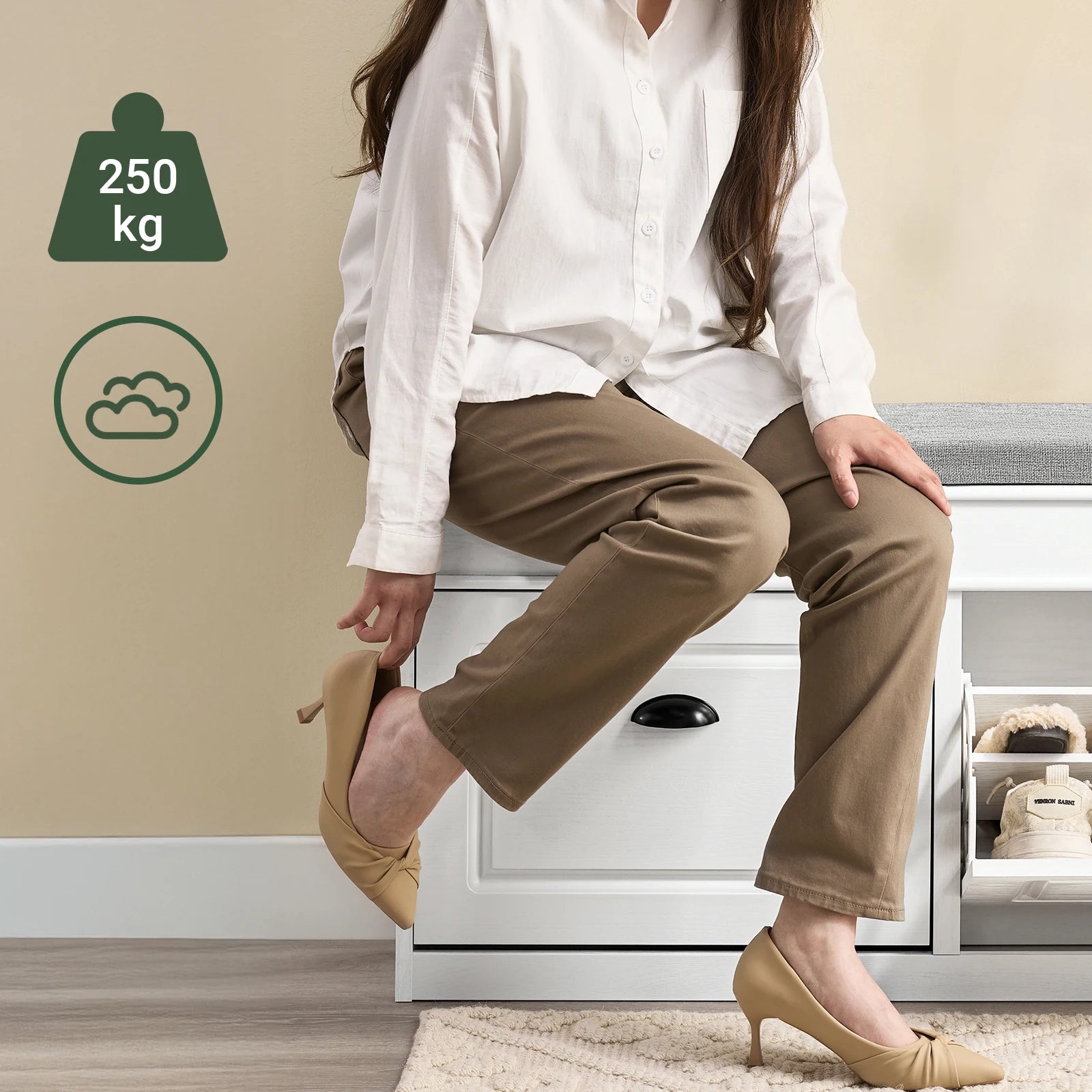 SoBuy FSR64 Shoe dump truck seat chest of drawers bench with seat cushion shoe bench with 2 flaps BHT approx.: 104x52x24cm