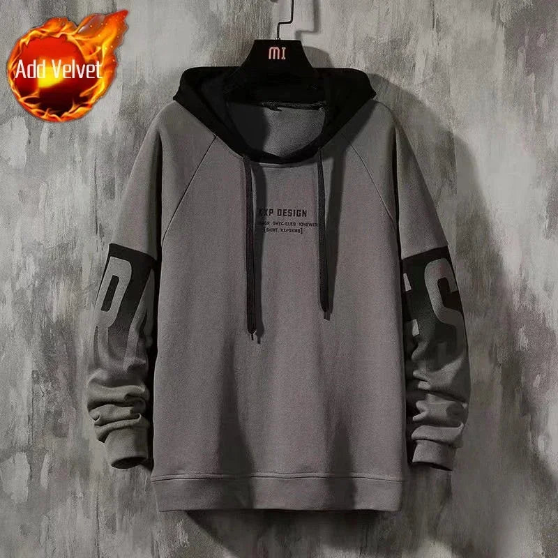 Men's Clothing Spliced Sweatshirts for Man Hoodies Black Hooded Graphic Aesthetic Cotton Harajuku Fashion No Brand Sweat Shirt