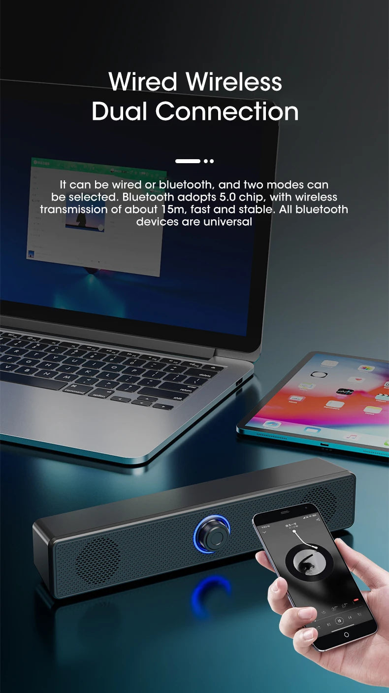 Barra de sonido para PC con cable e inalámbrica, altavoz Bluetooth, barra de sonido alimentada por USB para TV, PC, portátil, juegos, cine en casa, sistema de audio envolvente