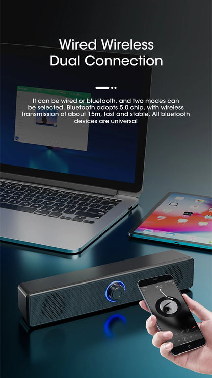 Barra de sonido para PC con cable e inalámbrica, altavoz Bluetooth, barra de sonido alimentada por USB para TV, PC, portátil, juegos, cine en casa, sistema de audio envolvente