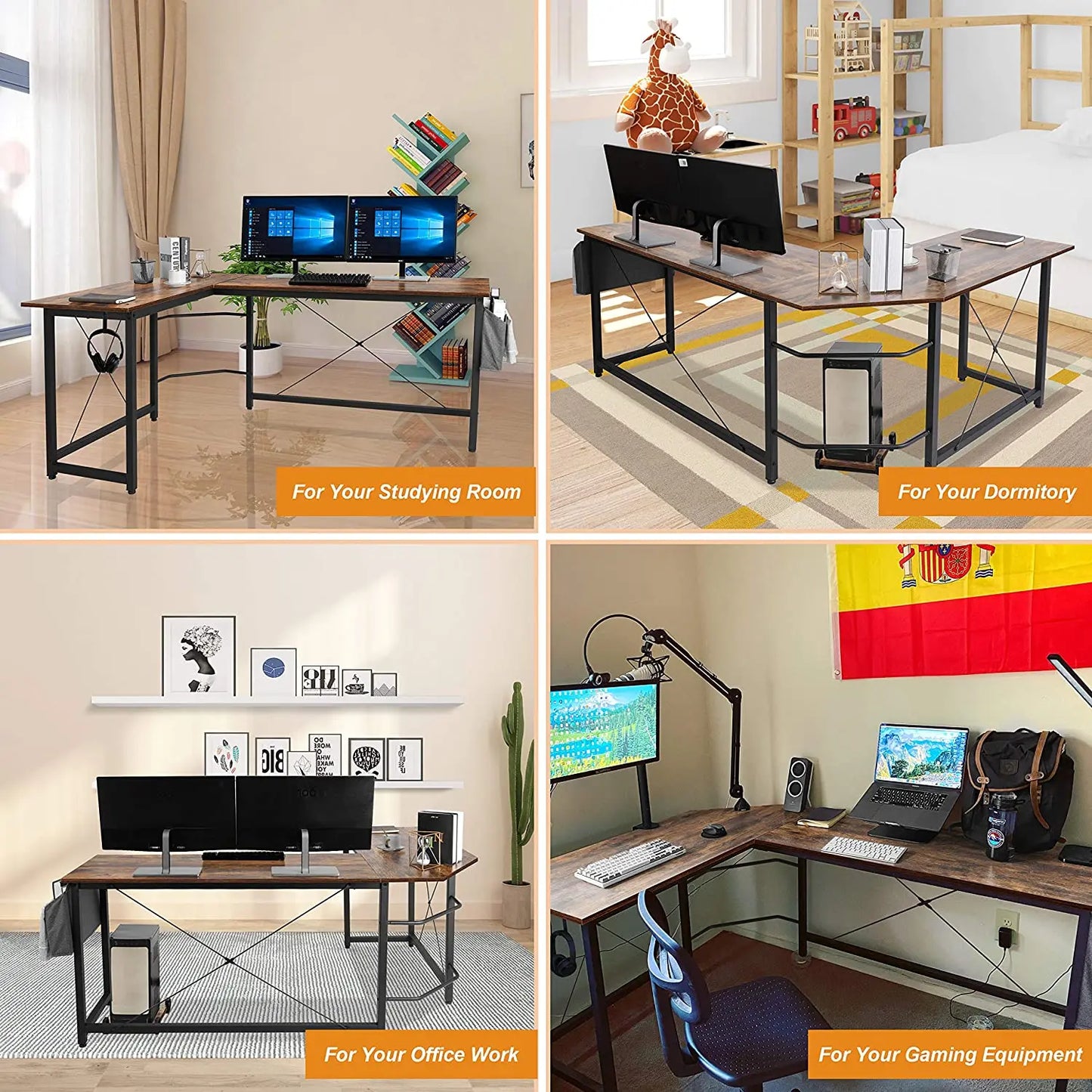 Homfa 66.5"(170cm) L Shape Desk Computer Gaming Laptop Desk Home Office Corner Workstation Table Study Desk 170x120x75cm