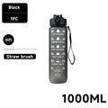 Botella de agua de 1 litro, deportiva, motivacional, a prueba de fugas, ideal para viajes al aire libre, gimnasios, fitness y cocina.