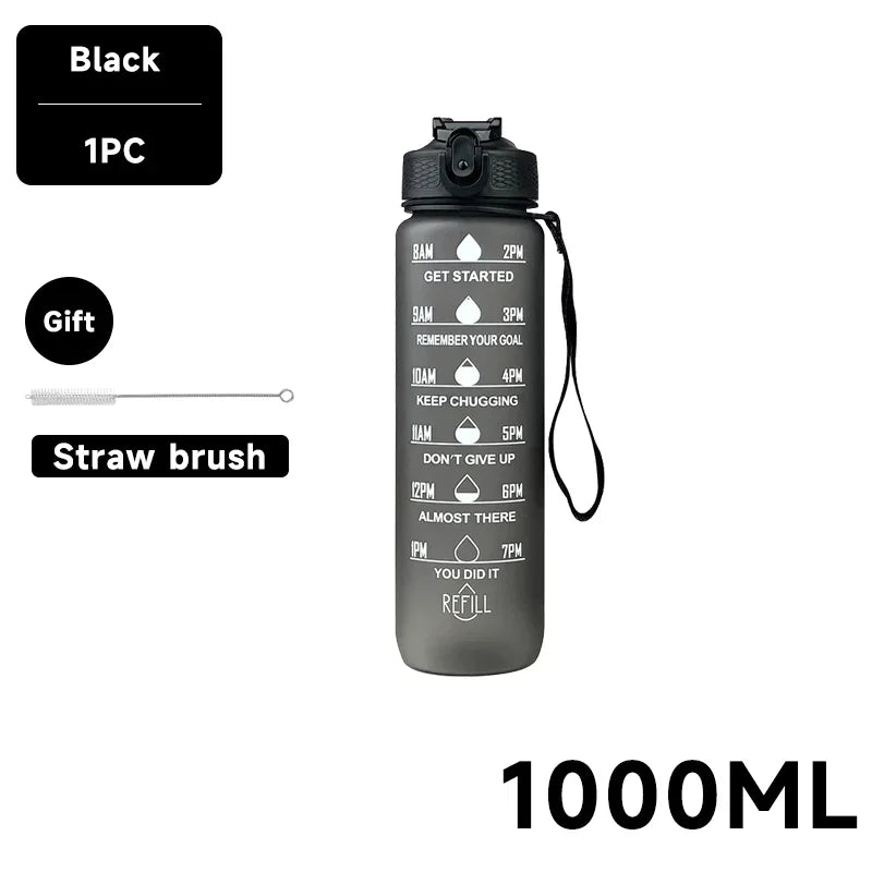 Botella de agua de 1 litro, deportiva, motivacional, a prueba de fugas, ideal para viajes al aire libre, gimnasios, fitness y cocina.