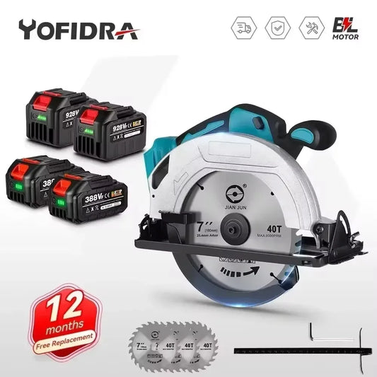 Yofidra 7-inch 180mm Brushless Electric Circular Saw 10800rpm Cordless Efficient Woodworking Cutting Tool for Makita 18V Battery