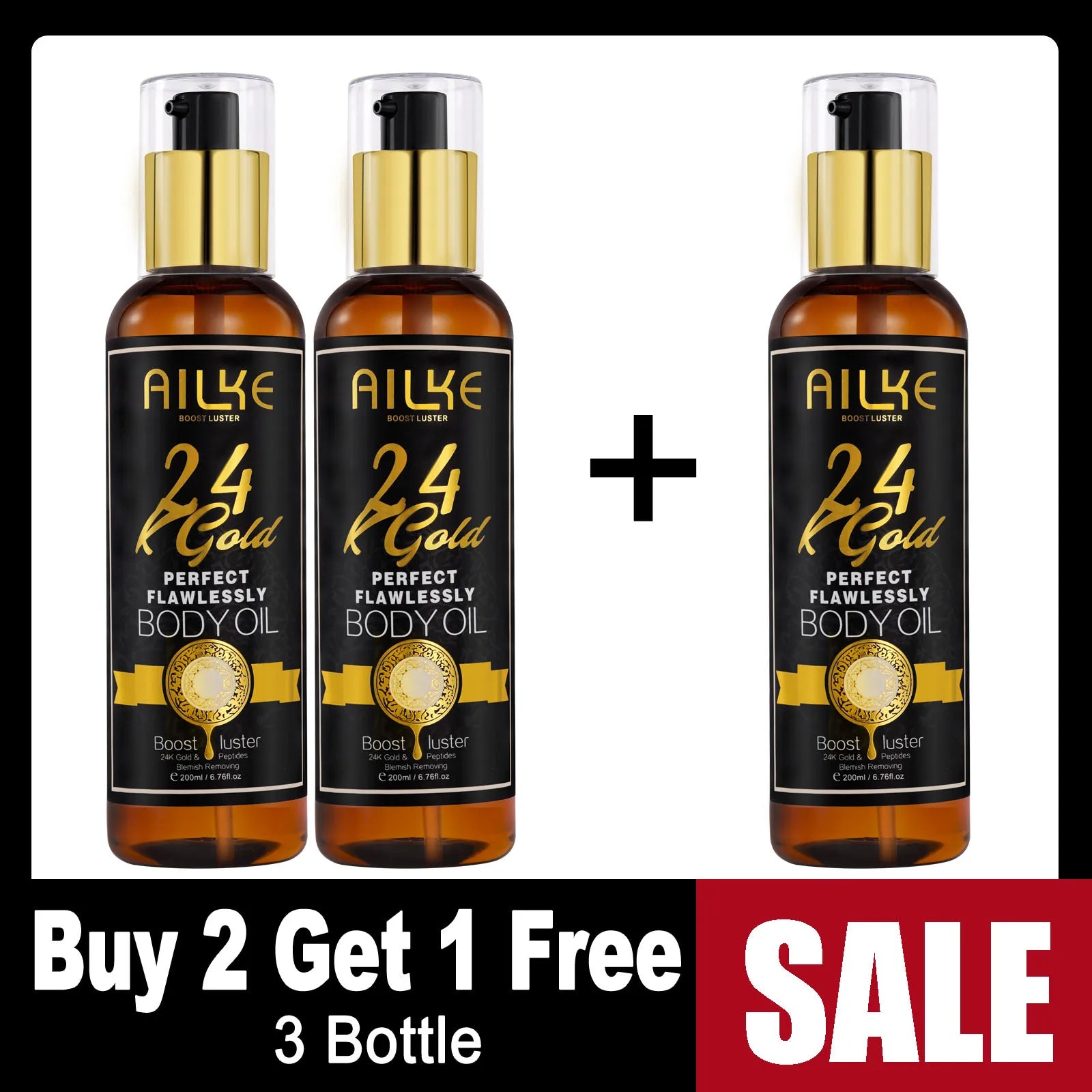 AILKE 24K Gold Flawlessly Skin Care Set, Whitening, Reduces Dark Spots, Pigmentation, Wrinkles, Moisturizes, For All Skin Types