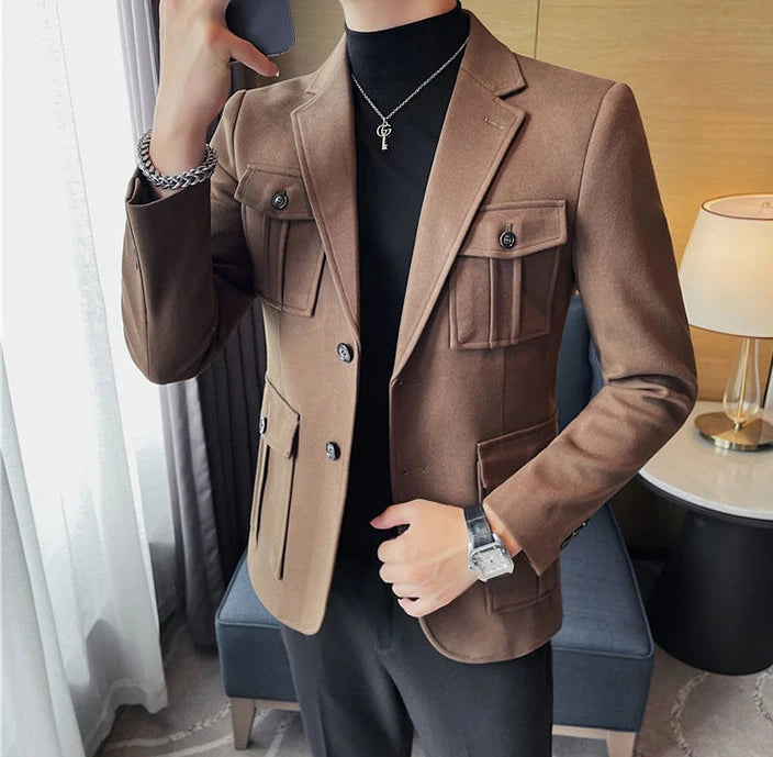 Tweed Men's Suit Jackets Single Breasted Male Blazer Gray Fashion 2024 Luxury Designer Menswear Coat Korean Style Clothes Casual