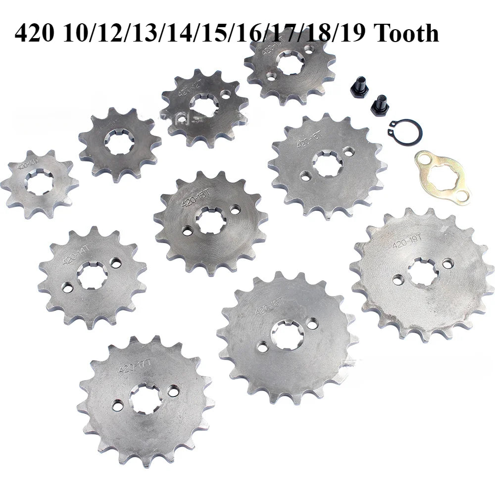 Roda dentada do motor dianteiro para Pit Dirt Bike, Acessórios de substituição, 420, 10, 12, 13, 14, 15, 16, 17, 18, 19 Dente, 17mm, 70cc, 110cc, 125cc