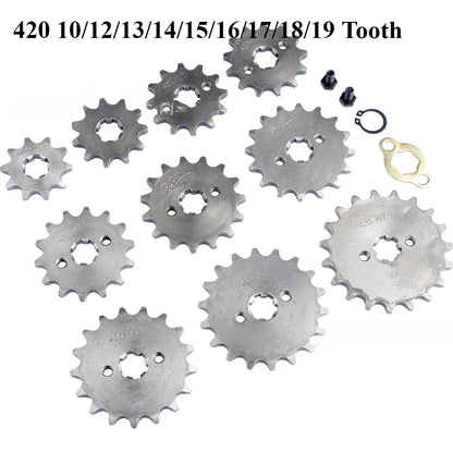 Roda dentada do motor dianteiro para Pit Dirt Bike, Acessórios de substituição, 420, 10, 12, 13, 14, 15, 16, 17, 18, 19 Dente, 17mm, 70cc, 110cc, 125cc