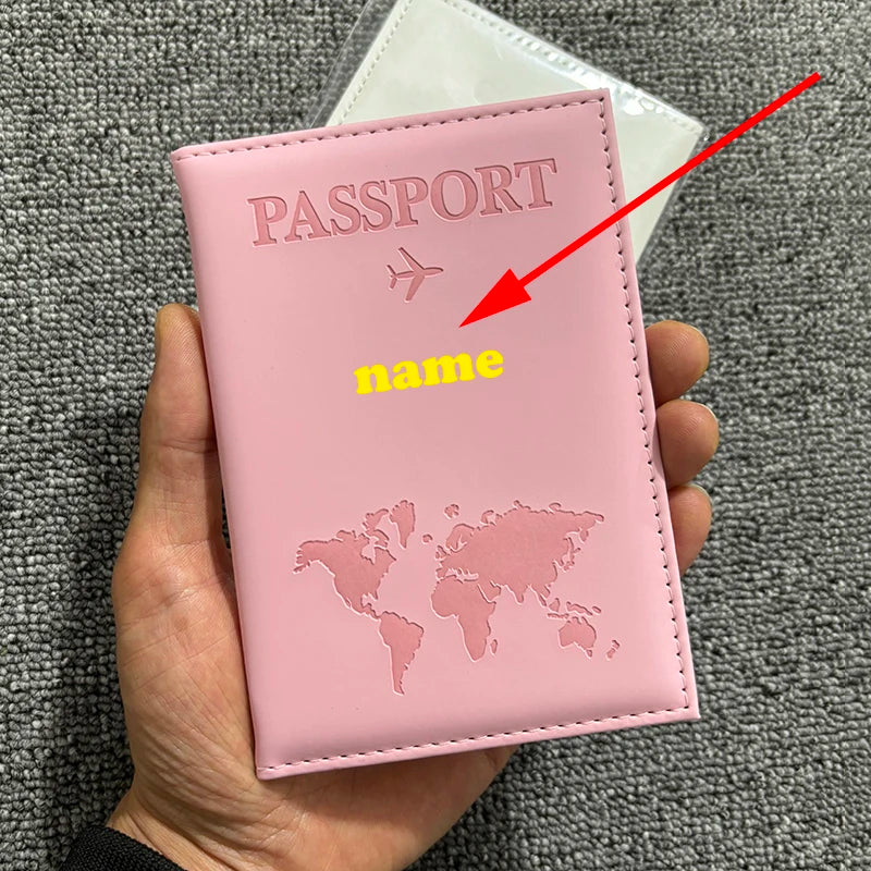 Funda de pasaporte personalizada con nombre en color dorado, billetera de viaje para hombre y mujer, porta pasaporte personalizable con nombre, tarjetero de presentación