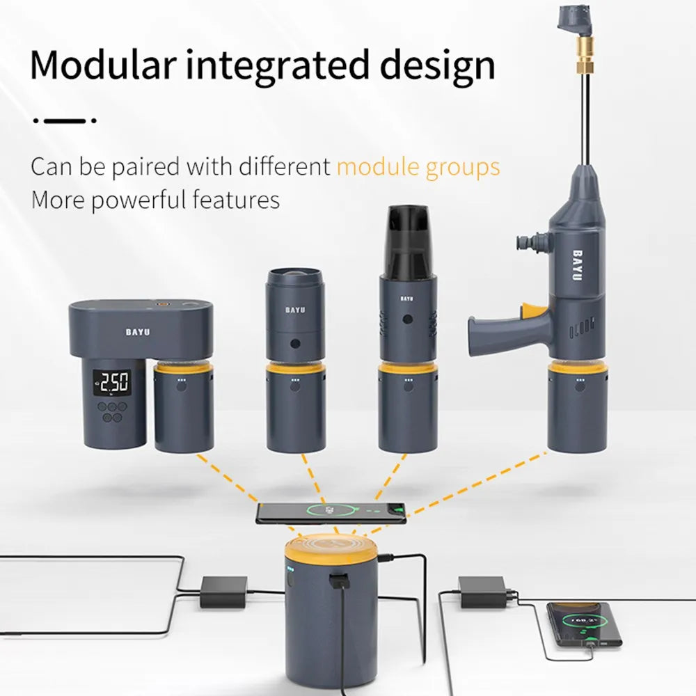 BAYU Auto Outdoor Smart Kit (19200mah Power Bank, Tire Inflator, Vacuum Cleaner, Car Washer, Flashlight, Mobile Phone Holder)