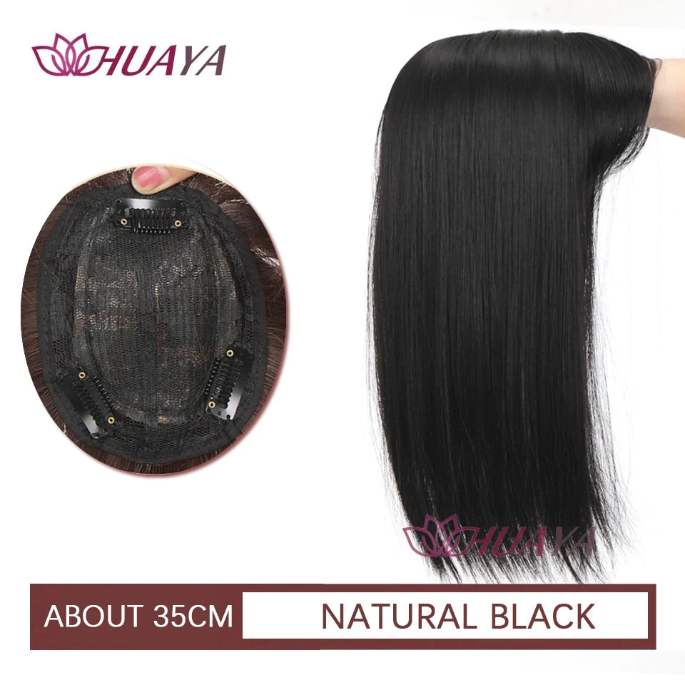 Aplique de cabelo Topper HUAYA volume e franja natural com 3 clipes cabelo liso sintético