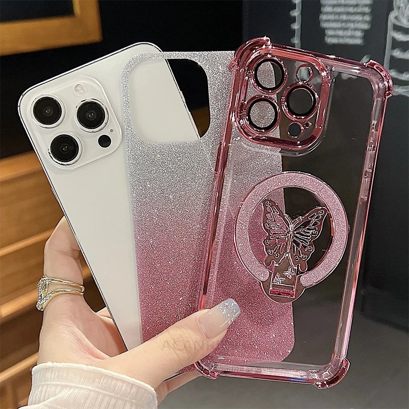 Xiaomi14t Shockproof Plating Butterfly Holder Case On For Xiaomi Mi 14t Pro Mi14t 14 T Mi14tpro Silicone Stand Cover 13t Mi13t