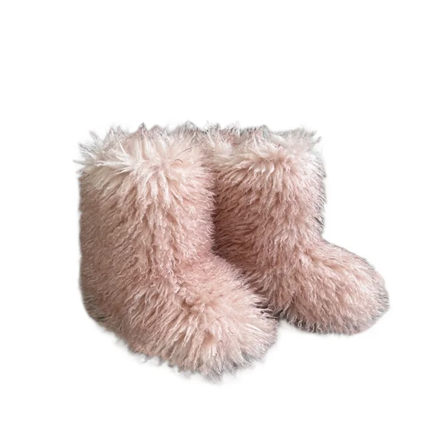 Botas de nieve de mapache para mujer, zapatos de media caña para exteriores, nuevas botas de invierno de una pieza 