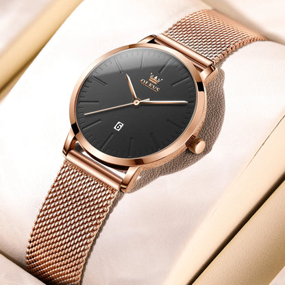 OLEVS Luxury Fashion Watch for Women Stainless Steel Waterproof Quartz Ladies Wristwatch Original Simple Elegant Women's Watches