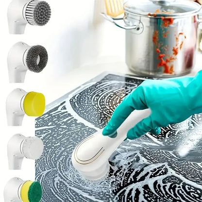 Cepillo de limpieza eléctrico multifuncional cinco en uno, herramientas para el baño y la cocina. 