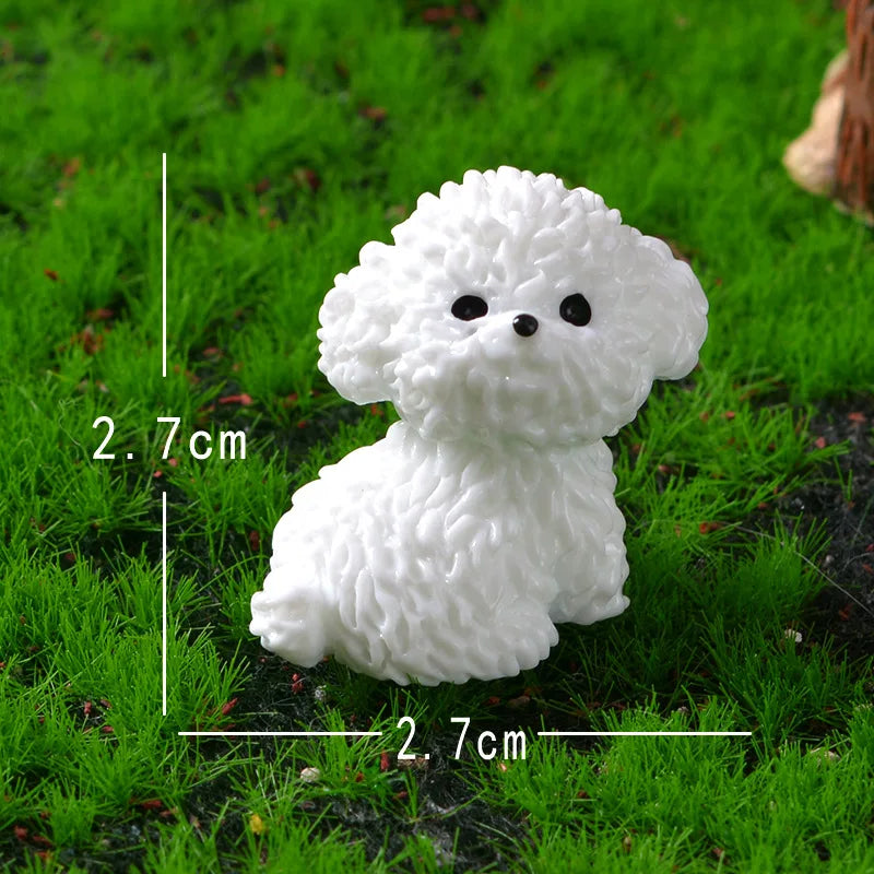 Mini figuras de perro Bichón Frisé, manualidades en miniatura para jardín de hadas, bricolaje, dormitorio infantil, sala de estar, coche, decoración de escritorio para el hogar