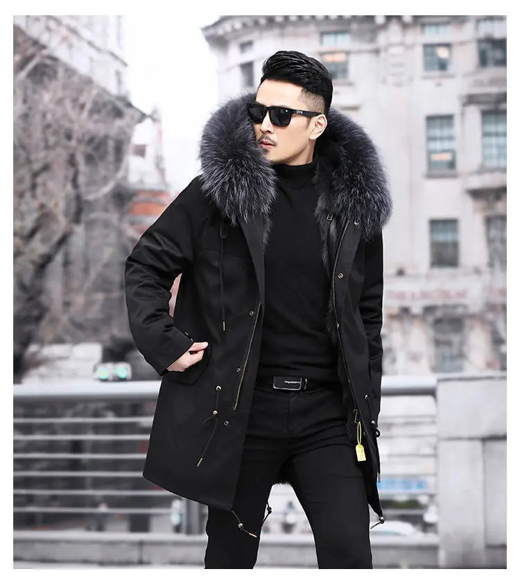 Abrigo de piel sintética Parker para hombre, cálido y nuevo de invierno, de una pieza, de piel sintética de visón, de longitud media.