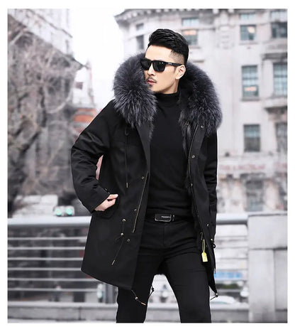 Abrigo de piel sintética Parker para hombre, cálido y nuevo de invierno, de una pieza, de piel sintética de visón, de longitud media.