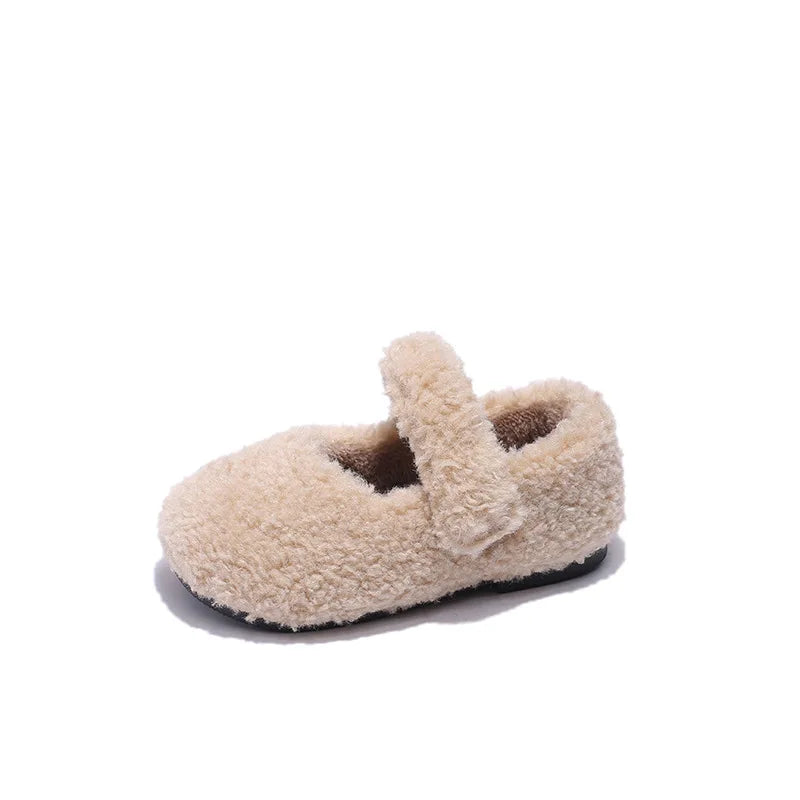 Children Fur Shoes 2025 Winter Kids Warm Plush Shoes For Girl Flat Loafers Moccasins Girls Casual Shoes Khaki, Beige