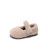 Children Fur Shoes 2025 Winter Kids Warm Plush Shoes For Girl Flat Loafers Moccasins Girls Casual Shoes Khaki, Beige