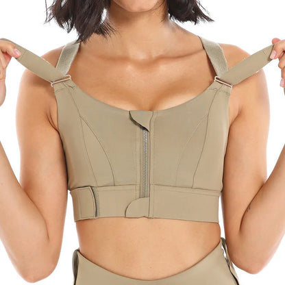 Sujetadores deportivos para mujer, mallas, Top corto, chaleco de Yoga, cremallera frontal, correa ajustable de talla grande, a prueba de golpes, gimnasio, Fitness, sujetador atlético