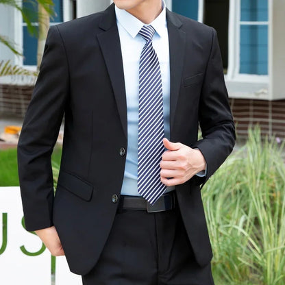 8XL Suit (Blazer+pants) Fashion Business Gentleman Italian Style Slim Solid Color Professional Suit Wedding Groom Best Man Suit