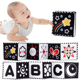 Livro de Pano de Alto Contraste para Bebês (0M+) – Brinquedos Sensoriais em Preto e Branco com Temática de Animais para Berço e Método Montessori
