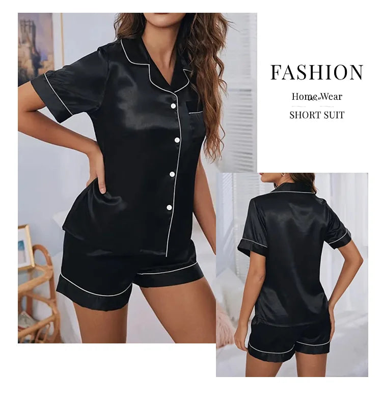 Conjunto de pijama de satén de seda para mujer, conjunto de pijama de dos piezas, ropa de dormir, pijama con botones, pijama de mujer de 2 piezas, conjunto de pantalones cortos para estar en casa