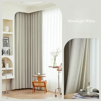 Herringbone Chenille Beige Thickened Blackout Curtains for Living Room Dining Room Bedroom Solid Color Luxury Curtains Custom