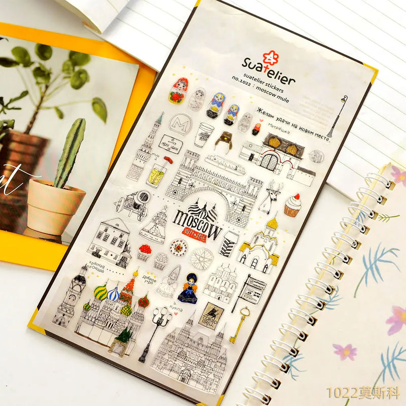 Suatelier City Stickers Korea Scrapbooking DIY Deco Sticker Junk Journal Supplies Planner Diary Photo Album Craft Material