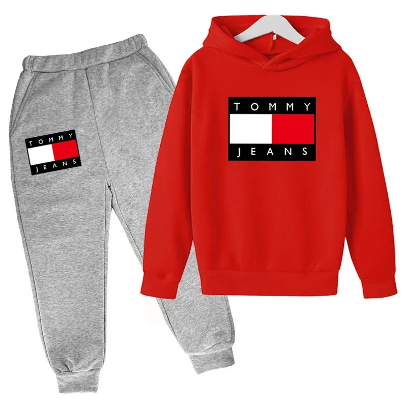 Children's Autumn/Winter Hoodie Creative Color Sweatshirt Top + Pants 2PC Coat Boys Girls Preschool 3-12Y Sunshine Sports Casual Set