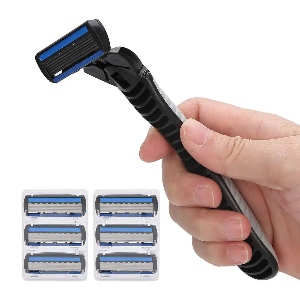 Afeitadora manual con cabezal de 6 capas, cuchilla clásica de doble filo de acero inoxidable, afeitadora de seguridad para barba y bigote.