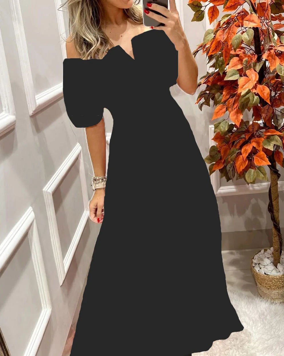 Women's Dresses 2022 Summer Vintage Print Off The Shoulder Casual V Neck Long Sleeved Waist Slim Maxi Dress