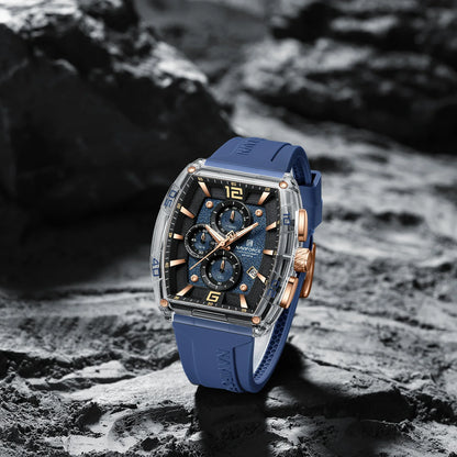 NAVIFORCE 6101 Casual Men's Quartz Watch Tonneau Dial Luminous Waterproof Silicone Strap Outdoor Sports Fashion Watches for Man