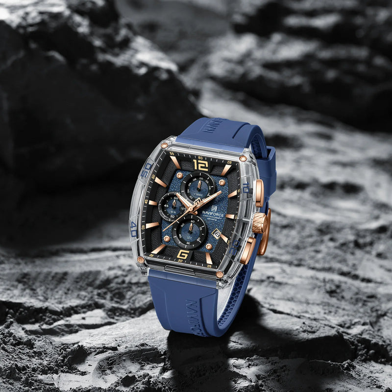 NAVIFORCE 6101 Casual Men's Quartz Watch Tonneau Dial Luminous Waterproof Silicone Strap Outdoor Sports Fashion Watches for Man