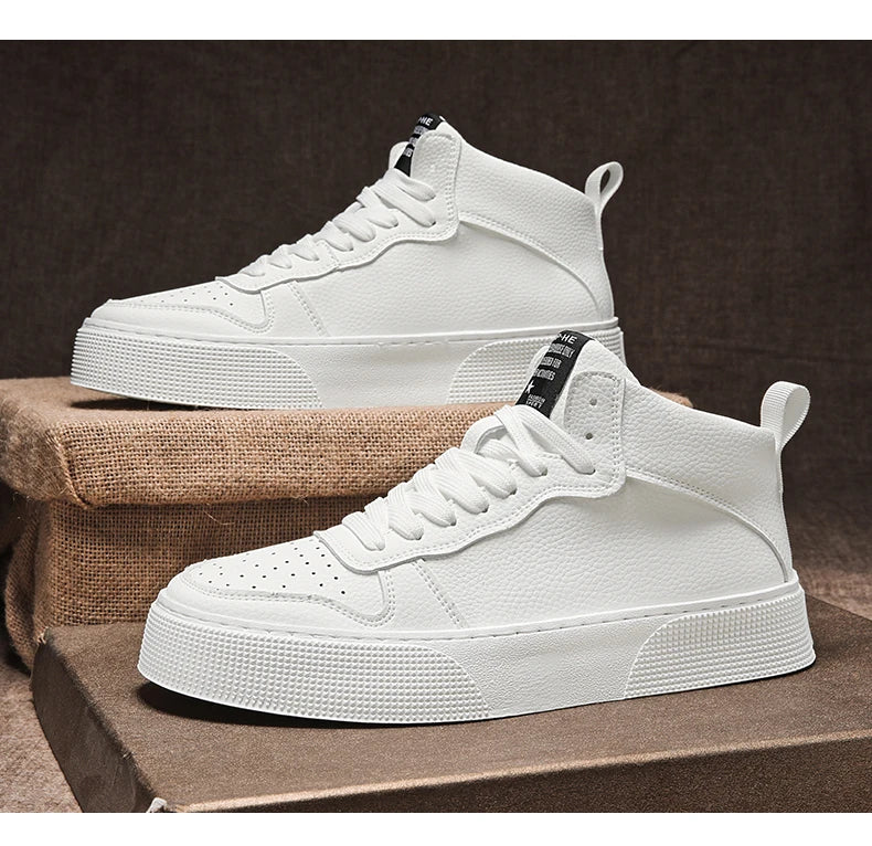 IGxx High top Shoes Zip Lace-up Leather Men's Sneakers Punk Ankle Boots For Men Hook&Loop Shoes White indestructible lacoste