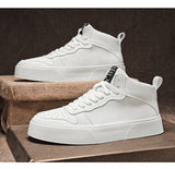 IGxx High top Shoes Zip Lace-up Leather Men's Sneakers Punk Ankle Boots For Men Hook&Loop Shoes White indestructible lacoste