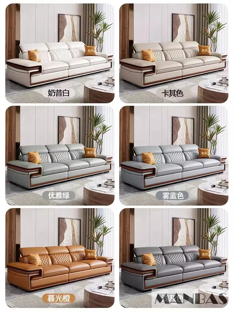 MINGDIBAO Premium Italian Genuine Leather Sofa Set for Living Room with Adjustable Headrests, Bluetooth Speaker, Wireless Charge