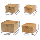 Set of 4 Seagrass Basket with Lid Wicker Storage Basket Decor Storage Boxes Flat Storage Bins Woven Organizer Baskets for Shelf