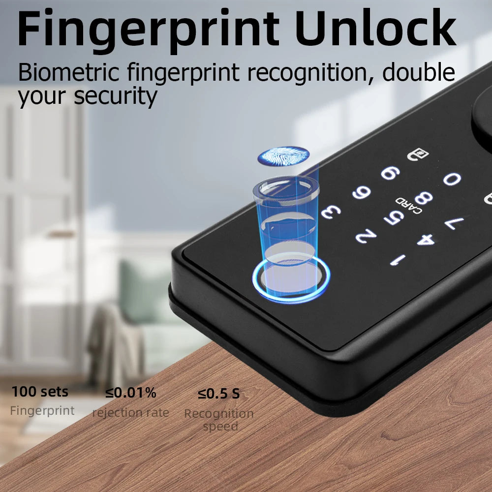 RAYKUBE DS01 BLE TT Lock Smart Fingerprint Deadbolt Lock with Latch/Door Sensor Auto Lock Key/Password/Card/ TT Lock APP Unlock