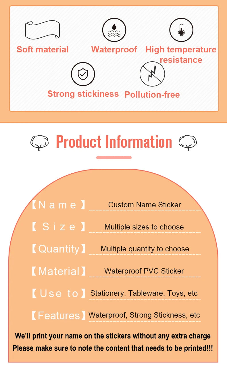 Custom Name Tag Sticker Waterproof Kawaii Stickers Decals Personalized First Name Label for Children School Stationery Bottle