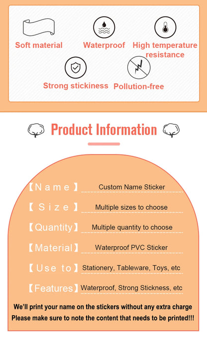 Custom Name Tag Sticker Waterproof Kawaii Stickers Decals Personalized First Name Label for Children School Stationery Bottle