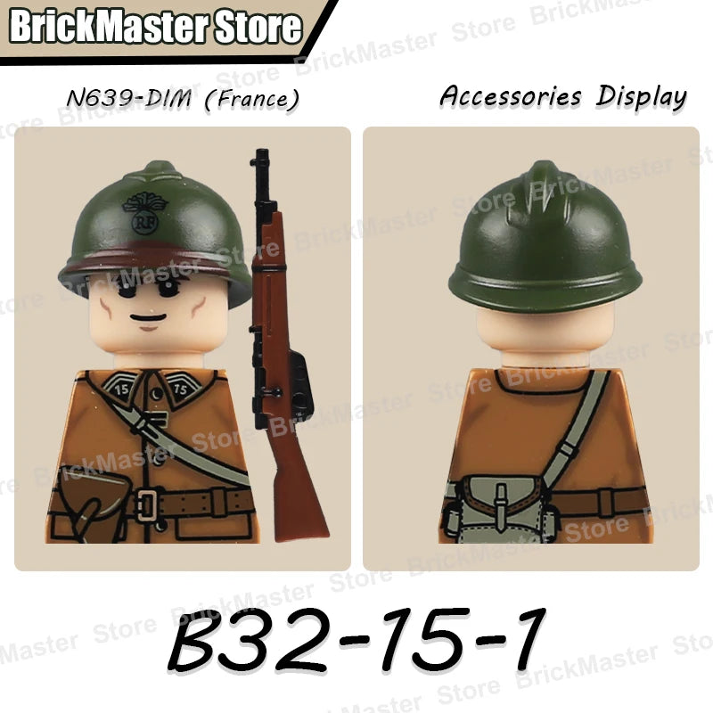WW2 French Soldier Figure Building Blocks Military War Weapon Medical Officer Army Infantry Warrior Cavalry Gun Bricks Toy Gifts