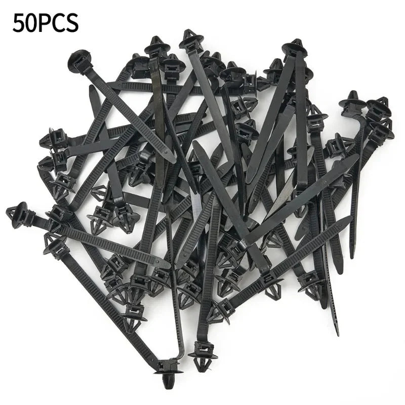 10/30/50PCS Car Nylon Black Cable Ties Push Mount Wire Harness Fastener Cable Clamp Clips Ties Management Car Wire Organizers